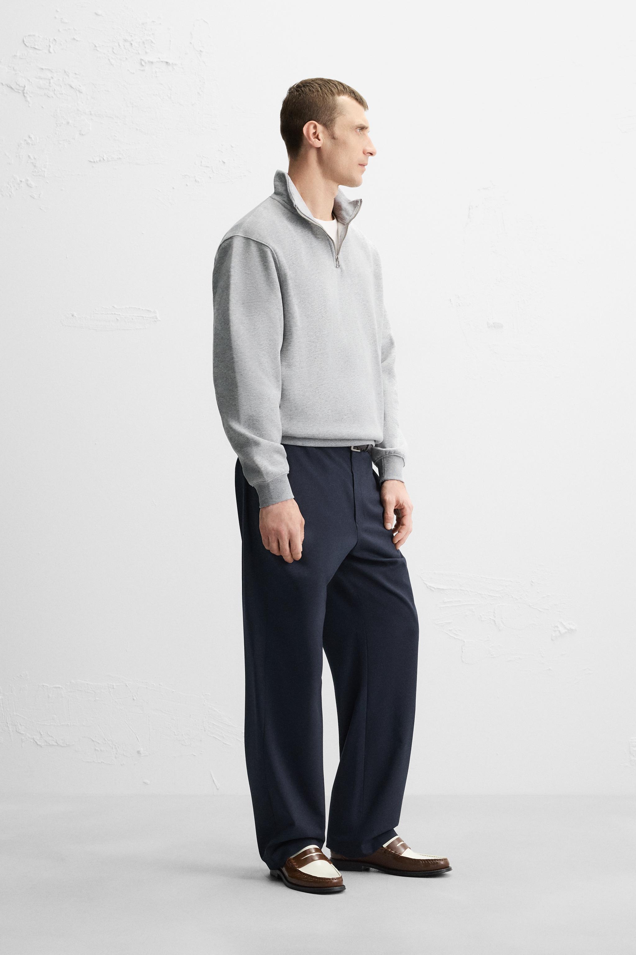 ★ZARA★ POLO SWEATSHIRT WITH ZIP BASIC QUARTER-ZIP SWEATSHIRT - Grey marl | ZARA Singapore