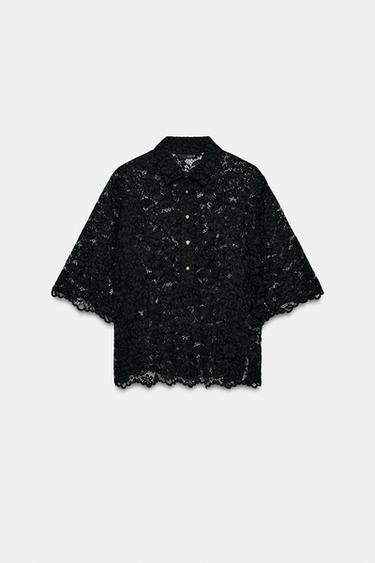 SHORT SLEEVE LACE SHIRT - Black by Zara - Image 0