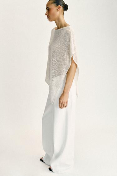 ASYMMETRIC METALLIC THREAD CAPE - Ecru by Zara - Image 4