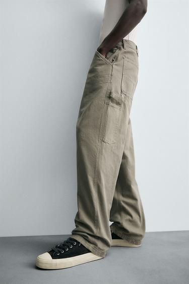 Zara WASHED EFFECT CARPENTER PANTS - Light green
