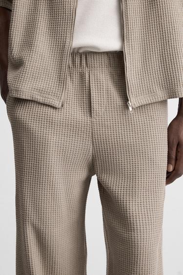 TEXTURED RELAXED FIT CHECK TROUSERS - Brown / Taupe by Zara - Image 5