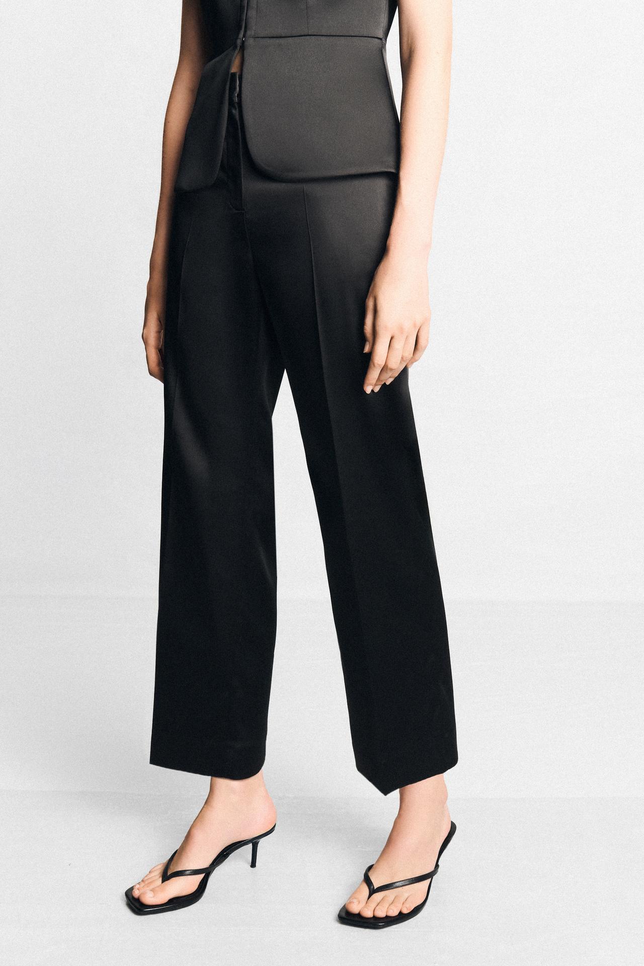 STRAIGHT-LEG SATIN PANTS — Black