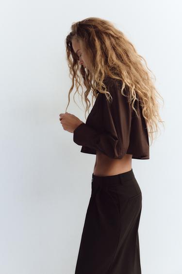 CROPPED POPLIN SHIRT - Dark brown by Zara - Image 2