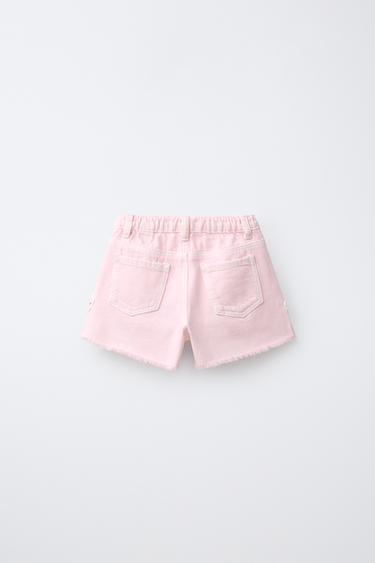TWILL BERMUDA SHORTS WITH CROCHET FLOWERS - Pink / White by Zara - Image 1