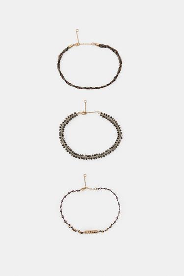 PACK OF 3 BEADED ANKLET BRACELETS - Brown by Zara