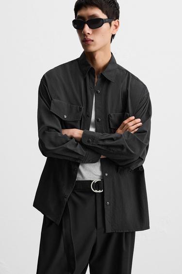 CHEMISE FLUIDE À POCHES UTILITAIRES - Noir de Zara - Image 4