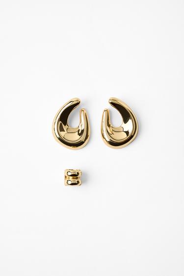 Zara PACK OF OPEN HOOP EARCUFF EARRINGS - Golden