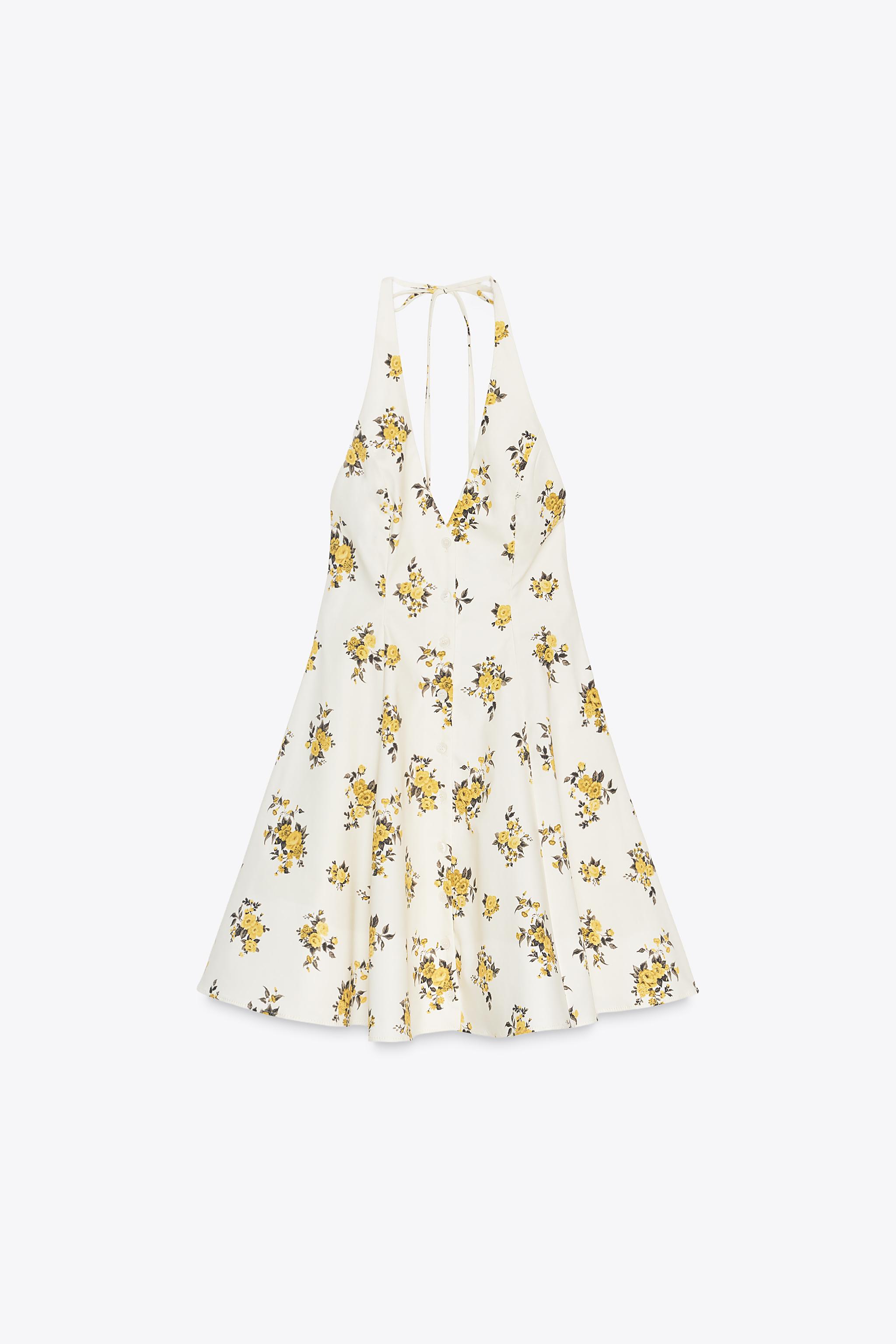 ROBE COURTE HALTER À IMPRIMÉ FLEURS