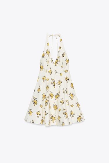 ROBE COURTE HALTER À IMPRIMÉ FLEURS - écru/jaune de Zara - Image 4