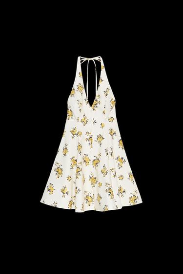 VESTIDO CORTO HALTER ESTAMPADO FLORES - Crudo/Amarillo de Zara - Imagen 0