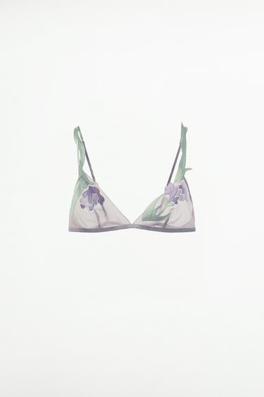 БЮСТГАЛЬТЕР С ТРЕУГОЛЬНЫМИ ЧАШКАМИ И ЦВЕТОЧНОЙ ВЫШИВКОЙ — СЕРЫЙ от Zara — изображение 0