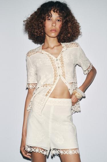 ZW COLLECTION COMBINED CROCHET BLOUSE - Ecru by Zara - Image 1