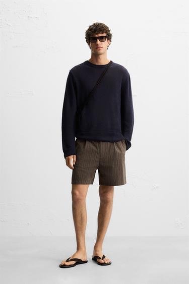 STRIPED REGULAR FIT BERMUDA SHORTS - Brown by Zara