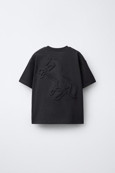 Zara 凸紋馬圖案T恤 - 煤灰色
