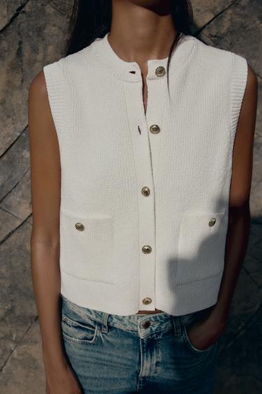 TOP ROMPI RAJUTAN POLOS - Putih dari Zara