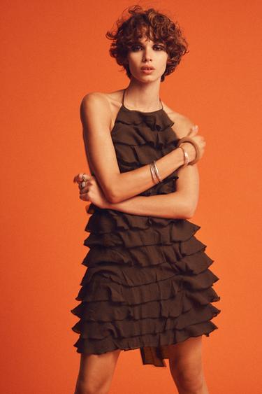 Zara RUFFLED MINI DRESS - Brown