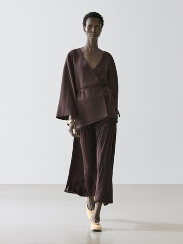 Zara Flowing knit kimono with belt detail - Brown