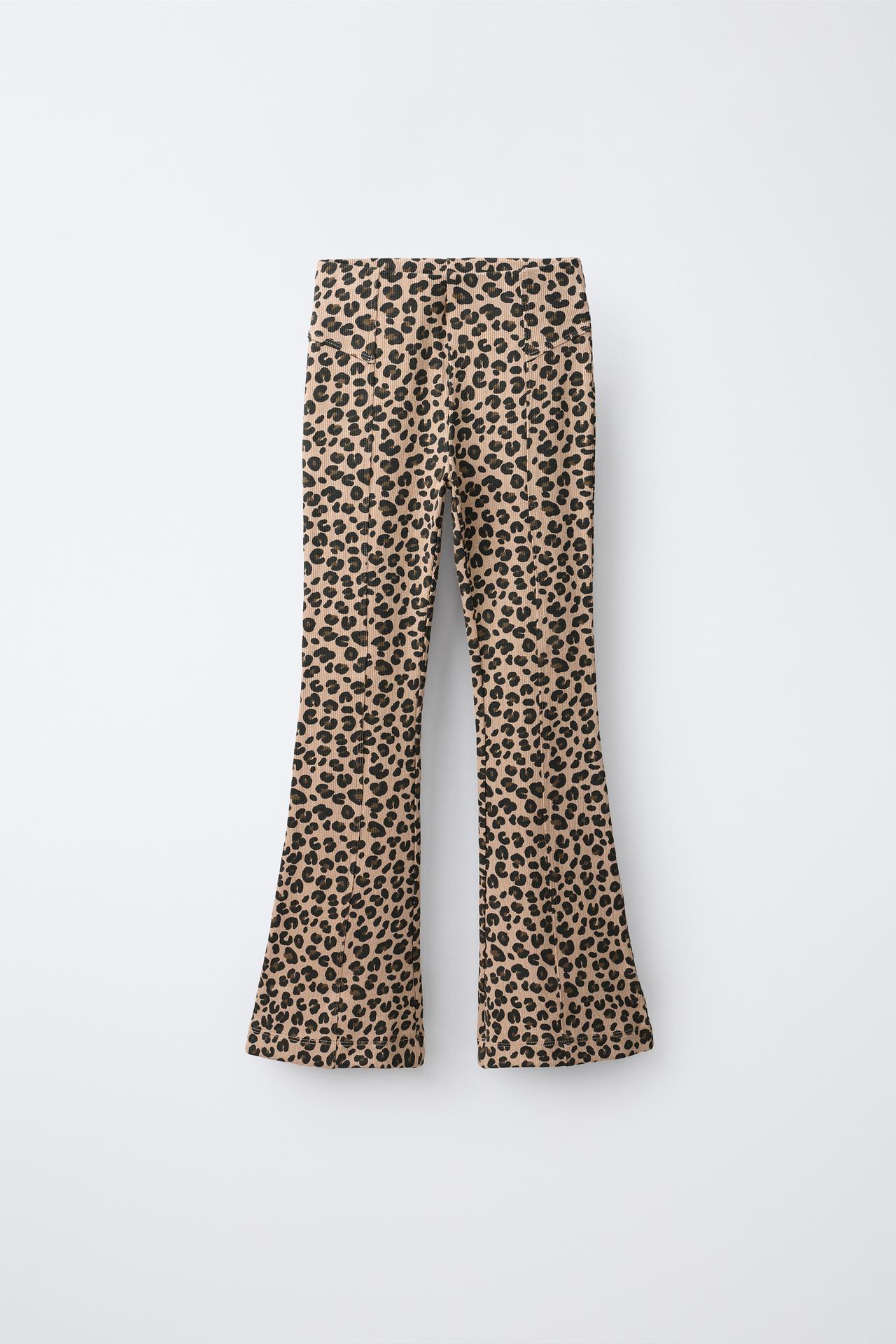FLARED RIBBED LEGGINGS — Leopard