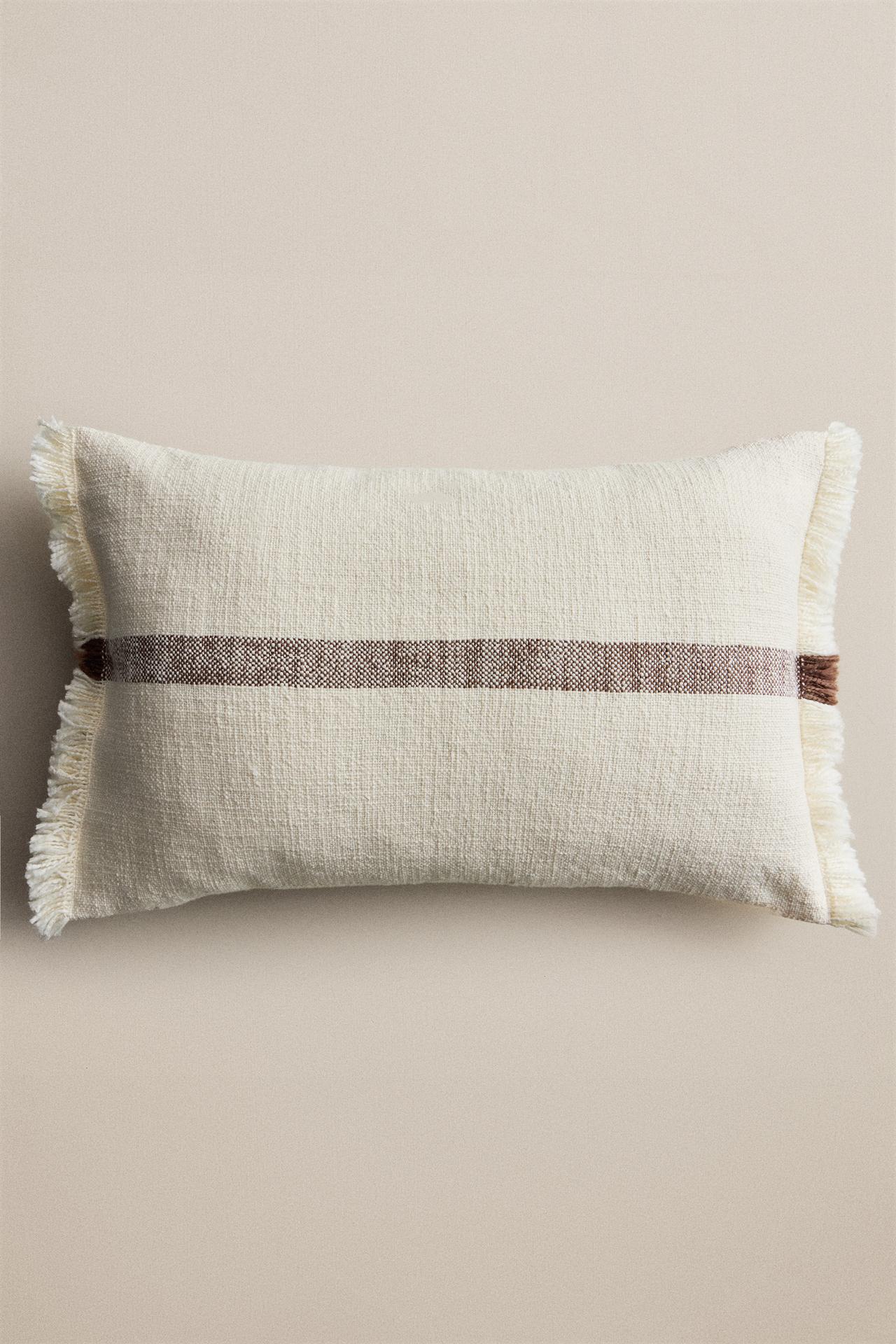 STRIPED FRINGE THROW PILLOW COVER — Printed