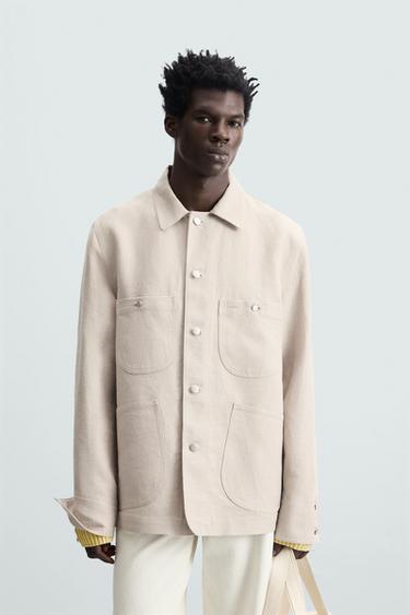 100% LINEN JACKET WITH POCKETS - Sand by Zara