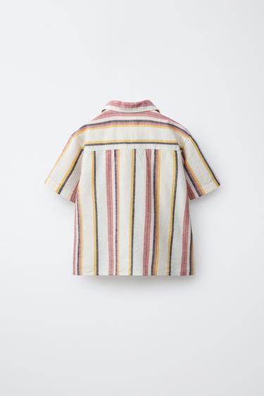 CHEMISE À RAYURES AVEC COTON ET LIN - Multicolore de Zara - Image 1