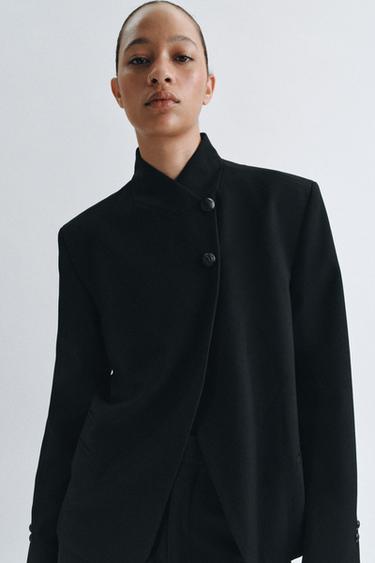 Zara ZW COLLECTION 高領鈕扣西裝外套 - 黑色