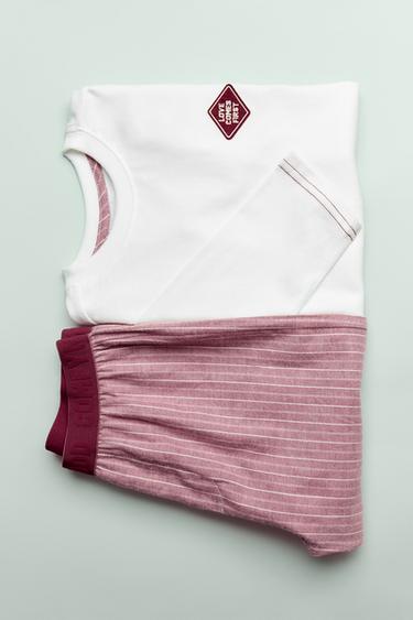 AGES 6-14 / STRIPE AND PATCH PYJAMAS - Burgundy by Zara