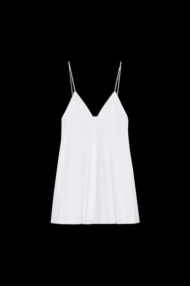 Zara PLEATED POPLIN MINI DRESS - White - Image 0