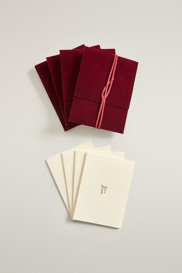 CHRISTMAS VELVET CARD AND ENVELOPE SET (PACK OF 4) — Red 2