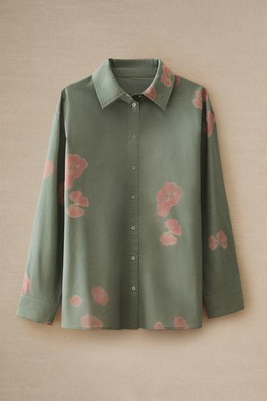 CHEMISE COTON FLORALE - Vert / Bleu de Zara - Image 4