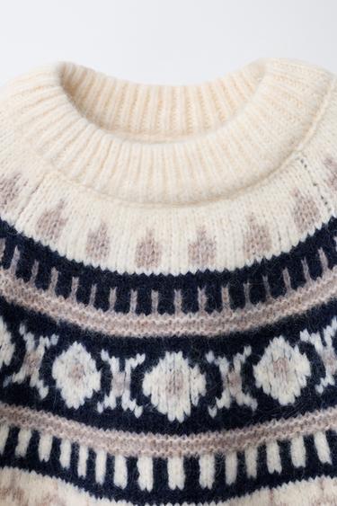 JACQUARD KNIT SWEATER - Ecru / Blue by Zara - Image 2
