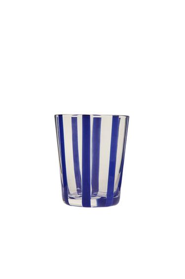 GLASS TUMBLER WITH LINE DESIGN - Blue by Zara