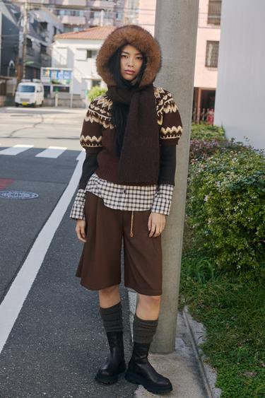 ベルト付きバミューダパンツブラウンZaraのベルト付きバミューダパンツ - ブラウン