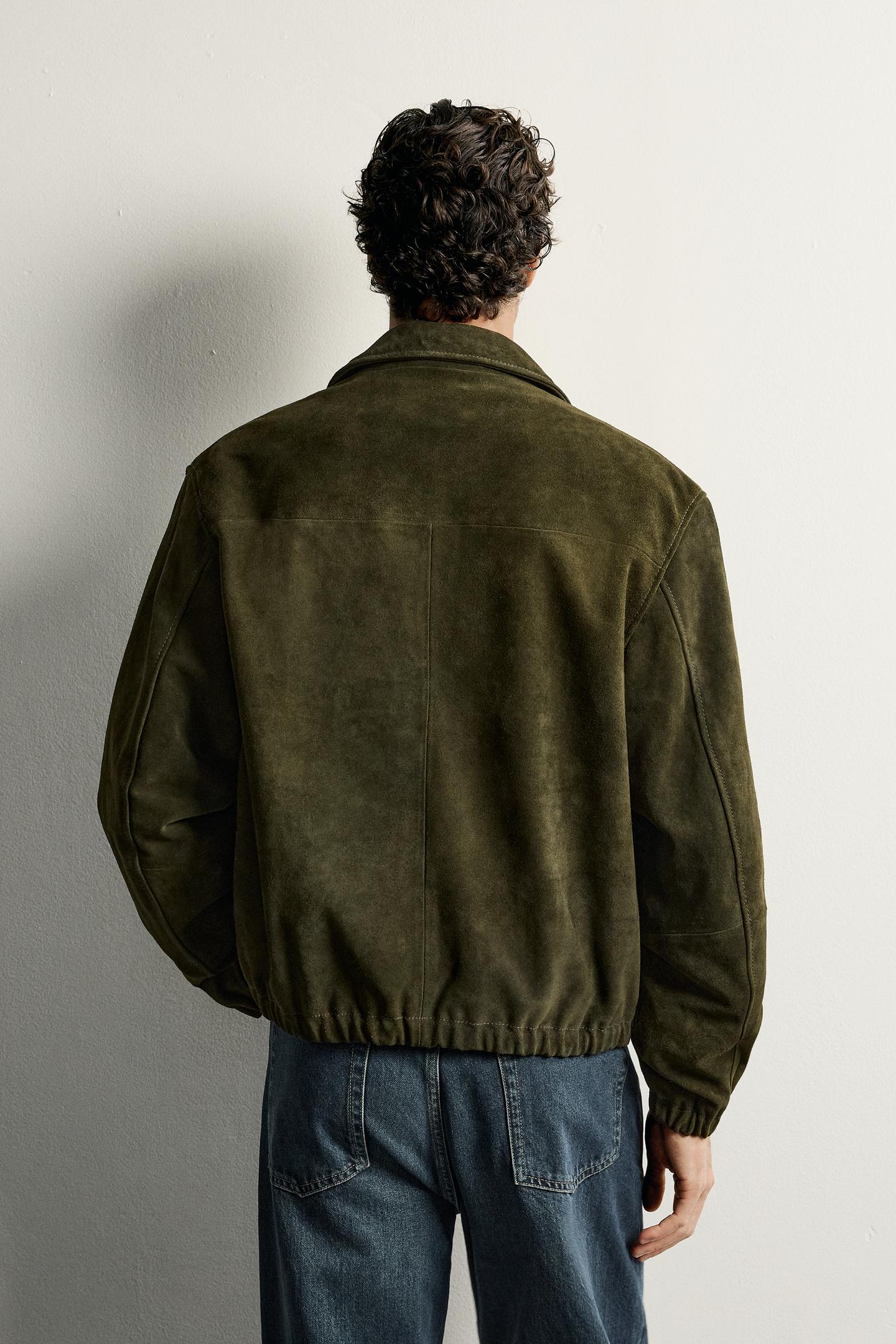 Мужская куртка Zara Regular Fit Suede, цвет: Зелёный — фото 3