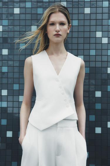 ZW COLLECTION ASYMMETRIC WAISTCOAT - Ecru by Zara