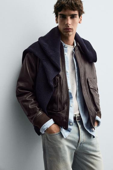 VESTE EN CUIR À POCHES - Marron de Zara - Image 6