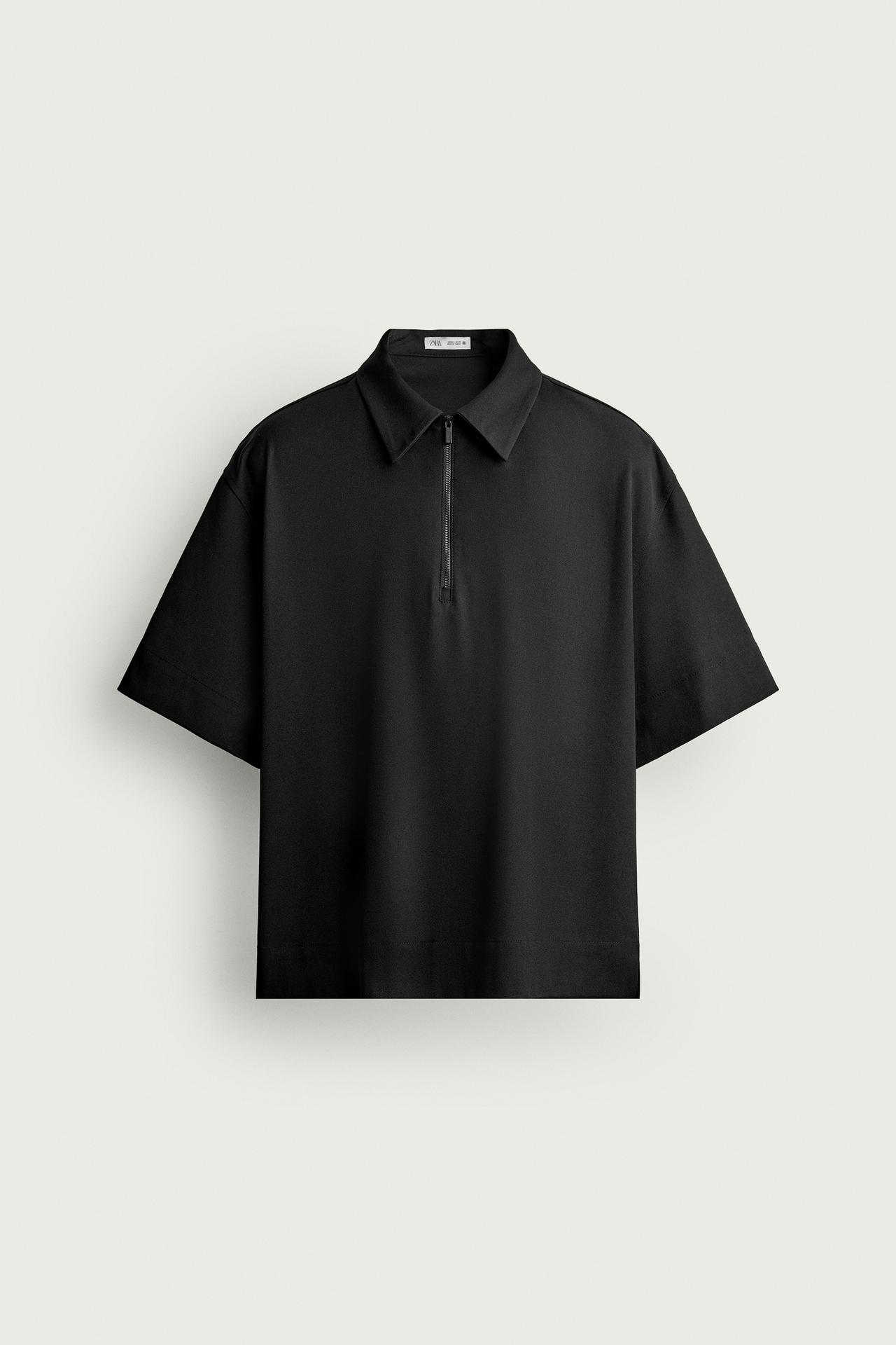 TECHNICAL ZIP POLO SHIRT — Black