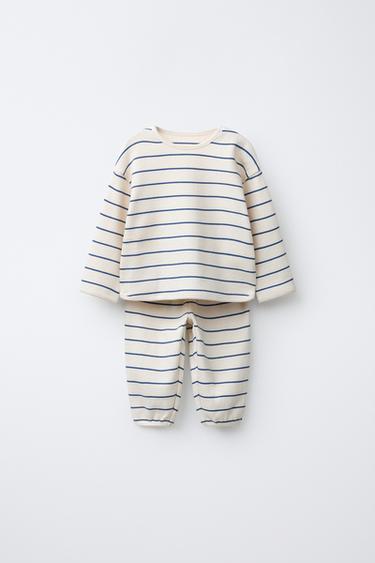 CONJUNTO CAMISETA Y JOGGER WAFFLE WAYAS - Crudo / Azul de Zara