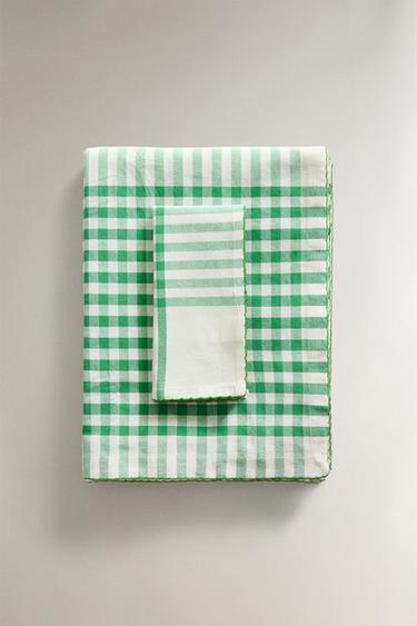 TISCHDECKE AUS GEFÄRBTER BAUMWOLLE MIT KAROS - Grün von Zara - Bild 0