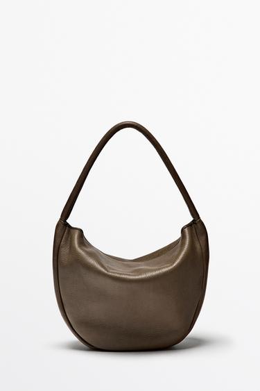 Zara Nappa leather mini slouch bag - Khaki - Image 0