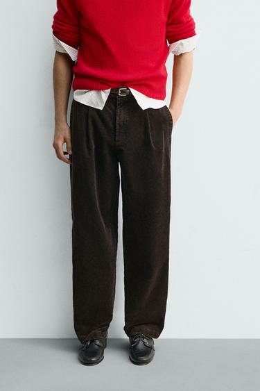 WASHED RELAXED FIT CORDUROY TROUSERS - Brown by Zara