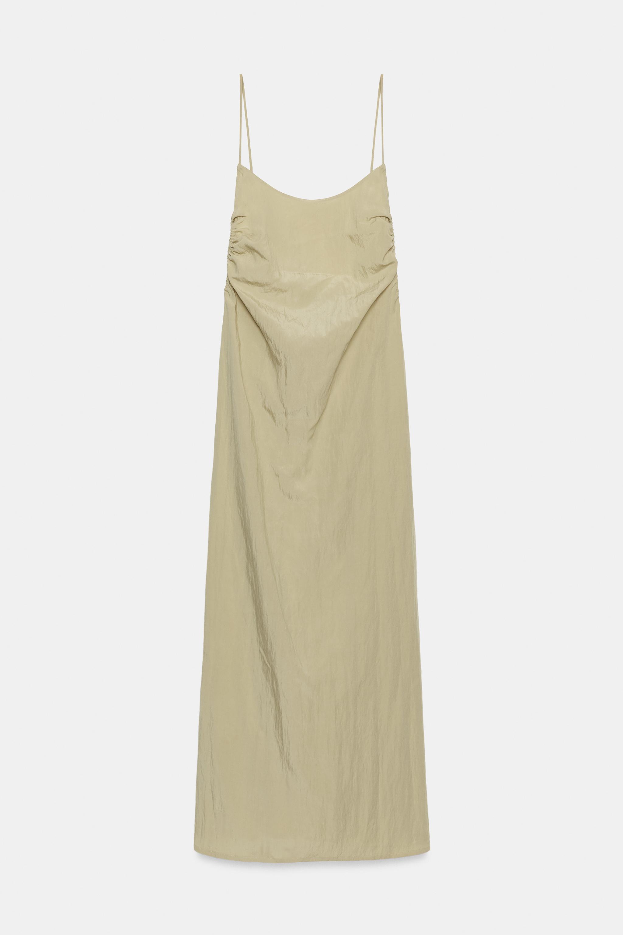 FLOWY OPEN-BACK MIDI DRESS - Beige / Green | ZARA United States FLOWY OPEN-BACK MIDI DRESS - Beige / Green | ZARA United States