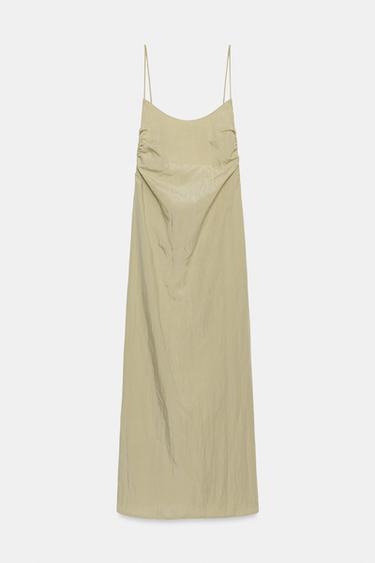 ROBE MI-LONGUE FLUIDE DOS NU - Beige / Vert de Zara
