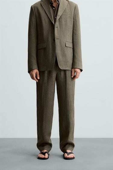 CALÇA SOCIAL 100% LINHO - Caqui-escuro da Zara