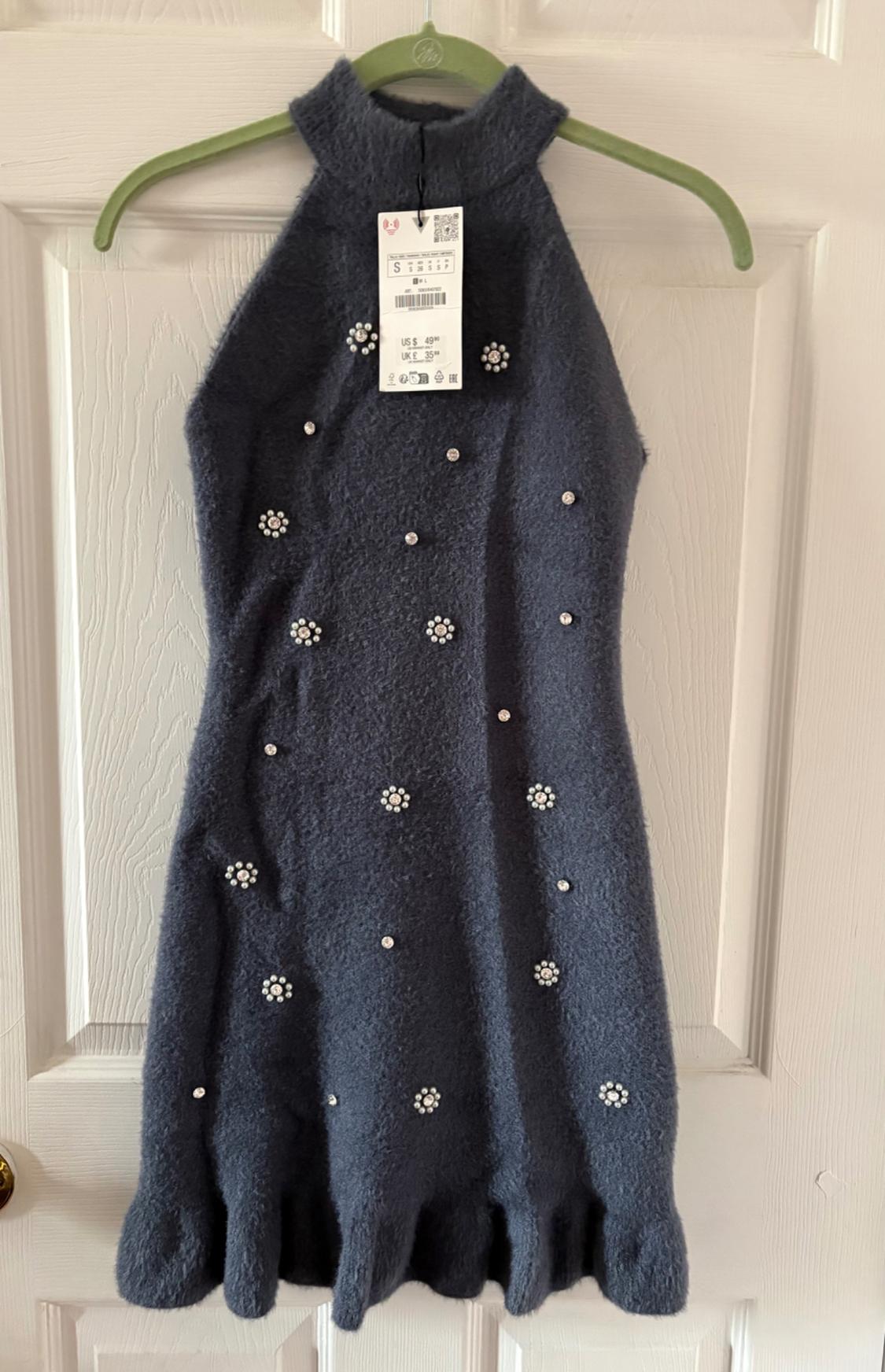 FAUX FUR BEADED HALTER DRESS - Image 2
