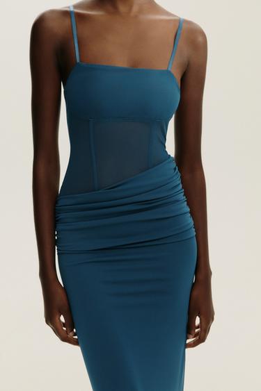 LONG CONTRAST TULLE DRESS - Blue by Zara - Image 1