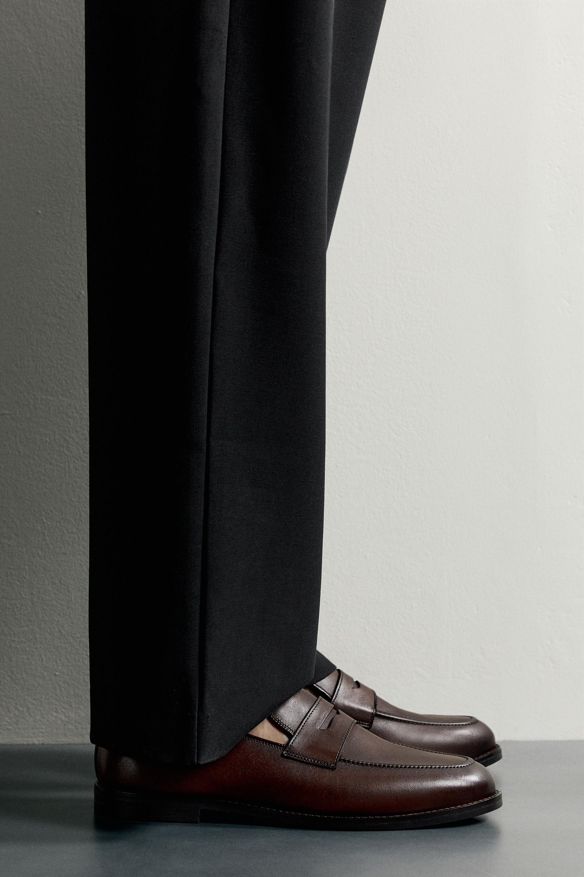 【良品】ZARAレザーペニーローファー レザー ペニーローファー - ブラウン | ZARA Japan / 日本