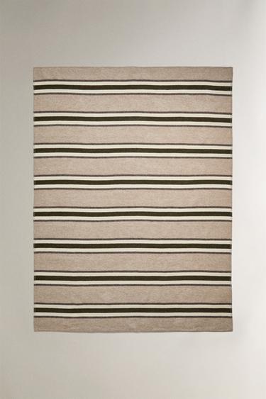 STRIPED WOOL BLEND BLANKET - Light beige by Zara
