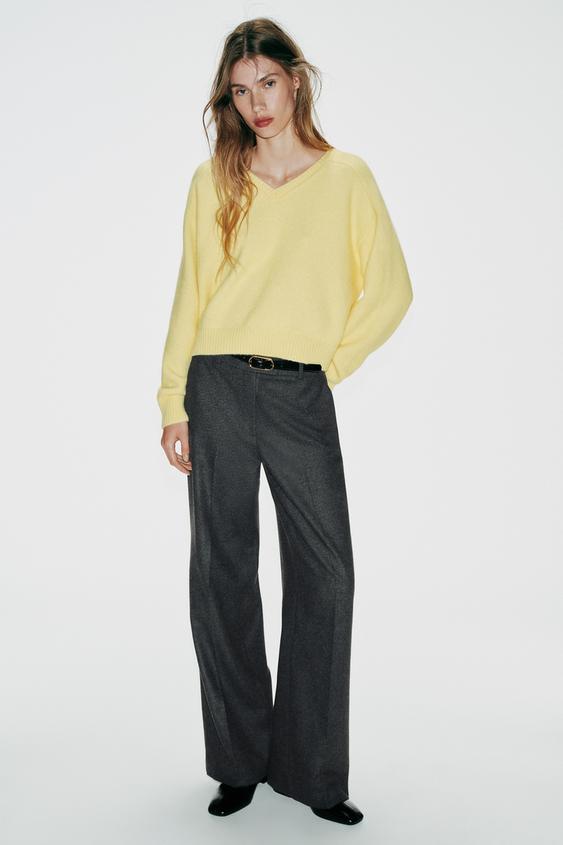 V-Neck Knit Jumper - Light yellow by Zara - Image 0
