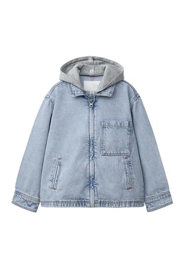 DENIM OVERSHIRT WITH DETACHABLE HOOD - Mid-blue by Zara
